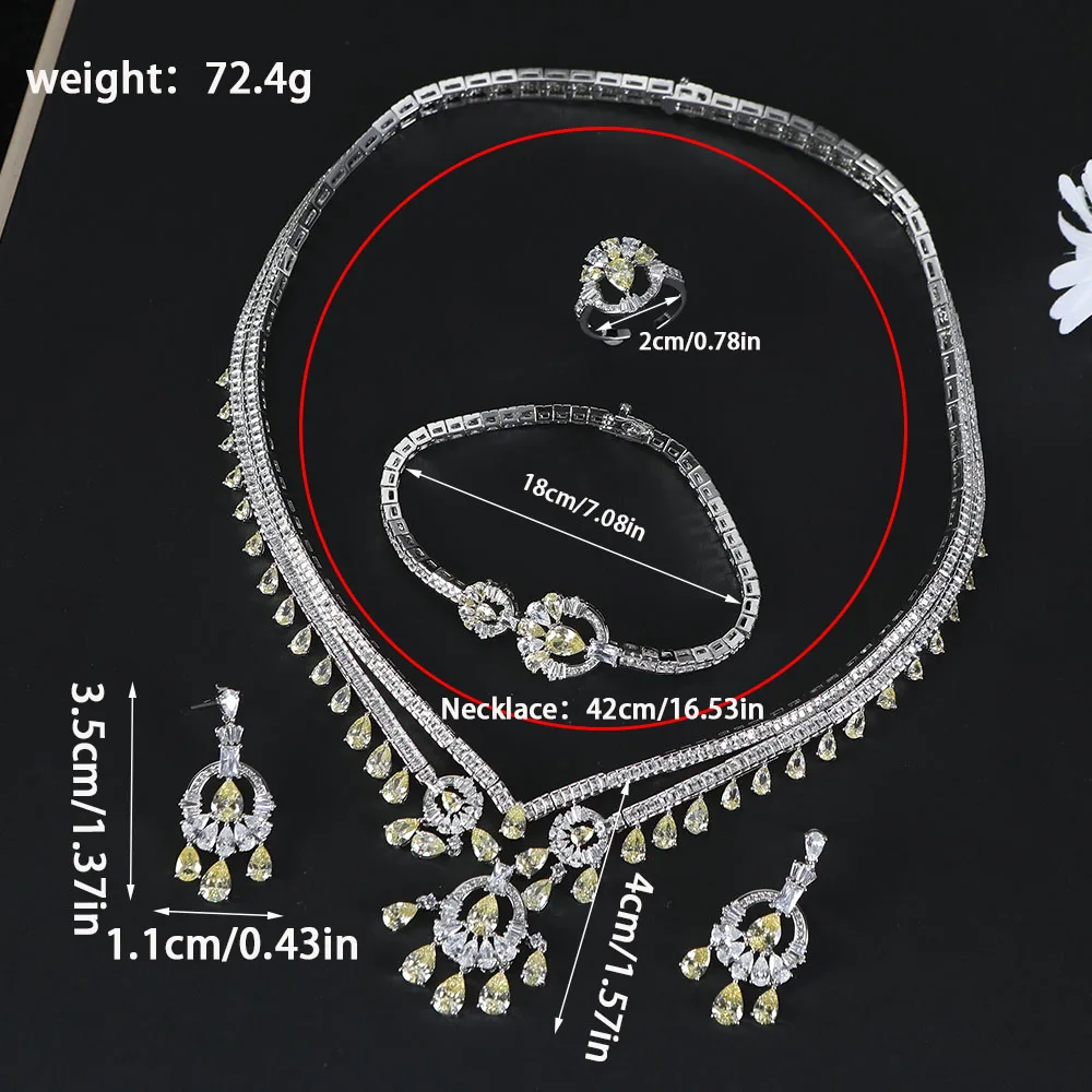 Luxury Waterdrop Flower Mother's Day Necklace Bracelet Earrings Women's Ring Cubic Zirconia Bridal Banquet Gift Jewelry S620