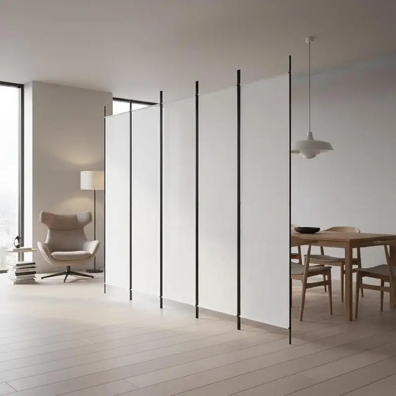 5-teiliger weißer Raumteiler 250x200cm, hochwertiger Stoff, leicht zu reinigen