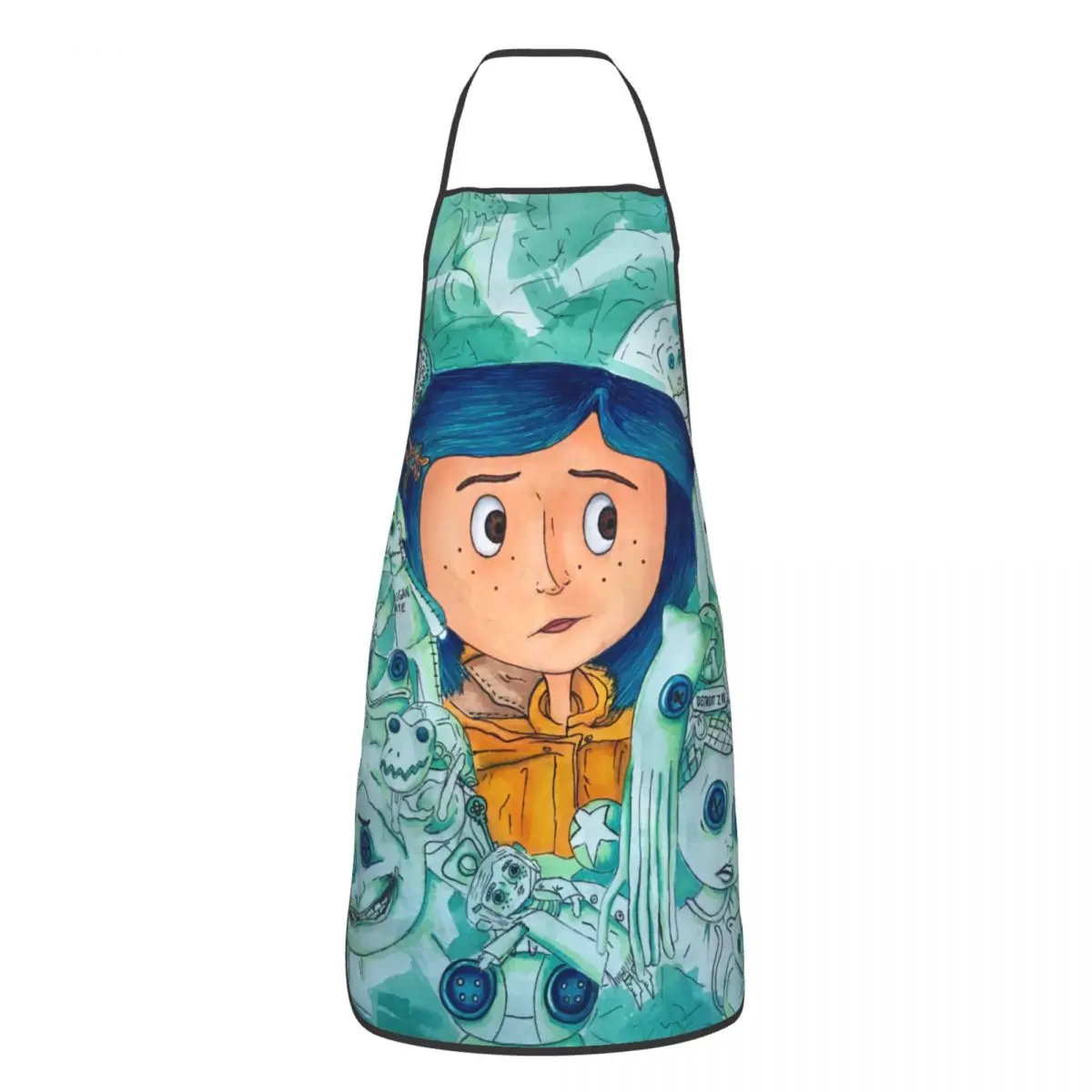 Custom Unisex Horror Halloween Movie Coraline Kitchen Chef Cooking Baking Apron Women Men Tablier Cuisine for Painting