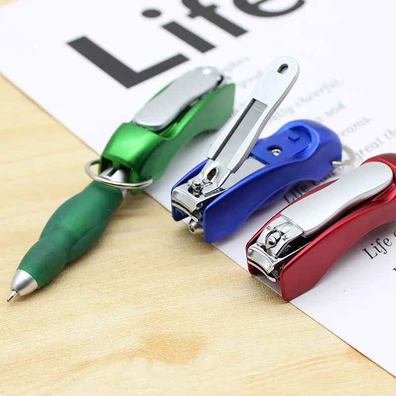 1Pcs Creative Protable Key Chain Ballpoint Pen Fashion Multifunction Metal Nail Clippers Pen Mini Office School Tool Supplies