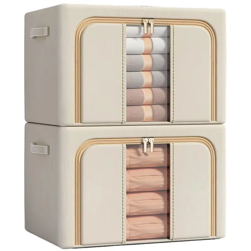 Large Capacity Transparent Window Rectangular Organizer with Plastic Reinforced Handle Folding Home Clothes Organizer