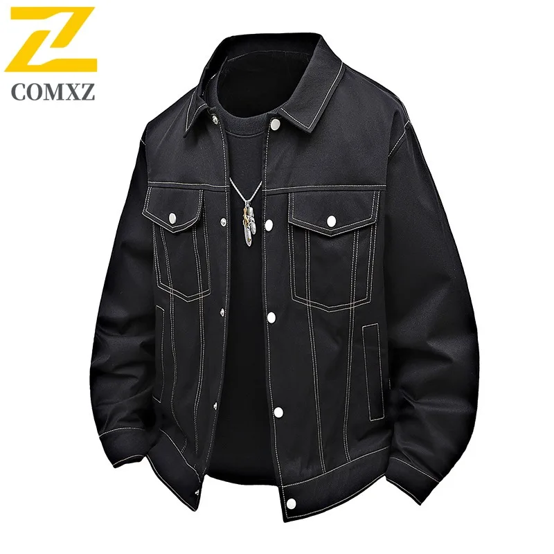 

COMXZ 2025 пальто с отложным воротником, мужское новое весенне-осеннее модное универсальное свободное стильное повседневное пальто, рабочая одежда, топ