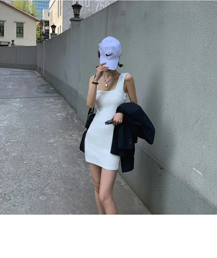 AOSSVIAO Sexy Slim Fit Bodycon Minikleider für Frauen 2026 Sommer Neuankömmling Schwarz Weiß Grau Tankkleid mit quadratischem Ausschnitt – Detail 26