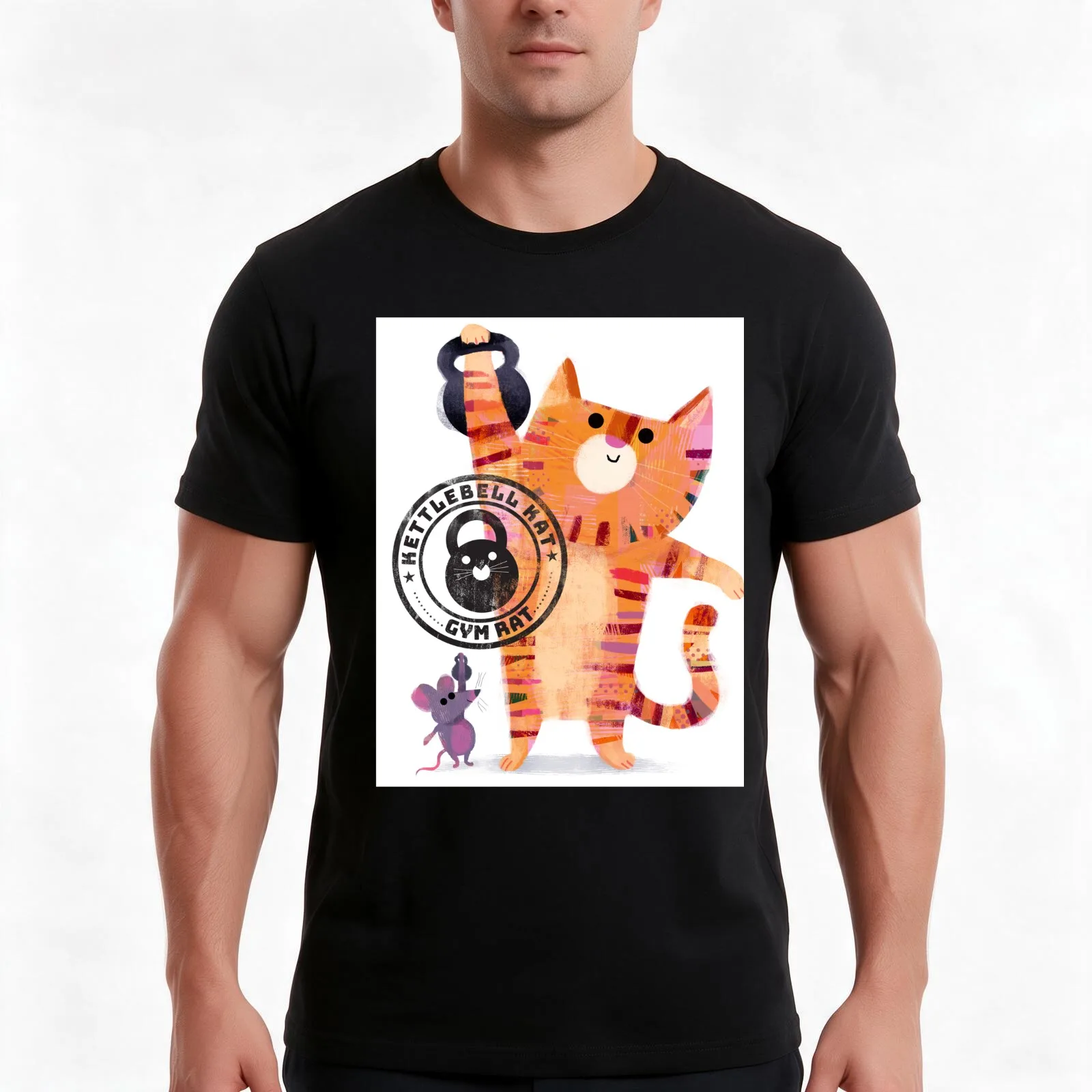 Kettlebell Kats T-Shirt Summer Casual Cotton Tee Oversized Streetwear Tops Vintage Graphic Print Loose Fit Short Sleeve