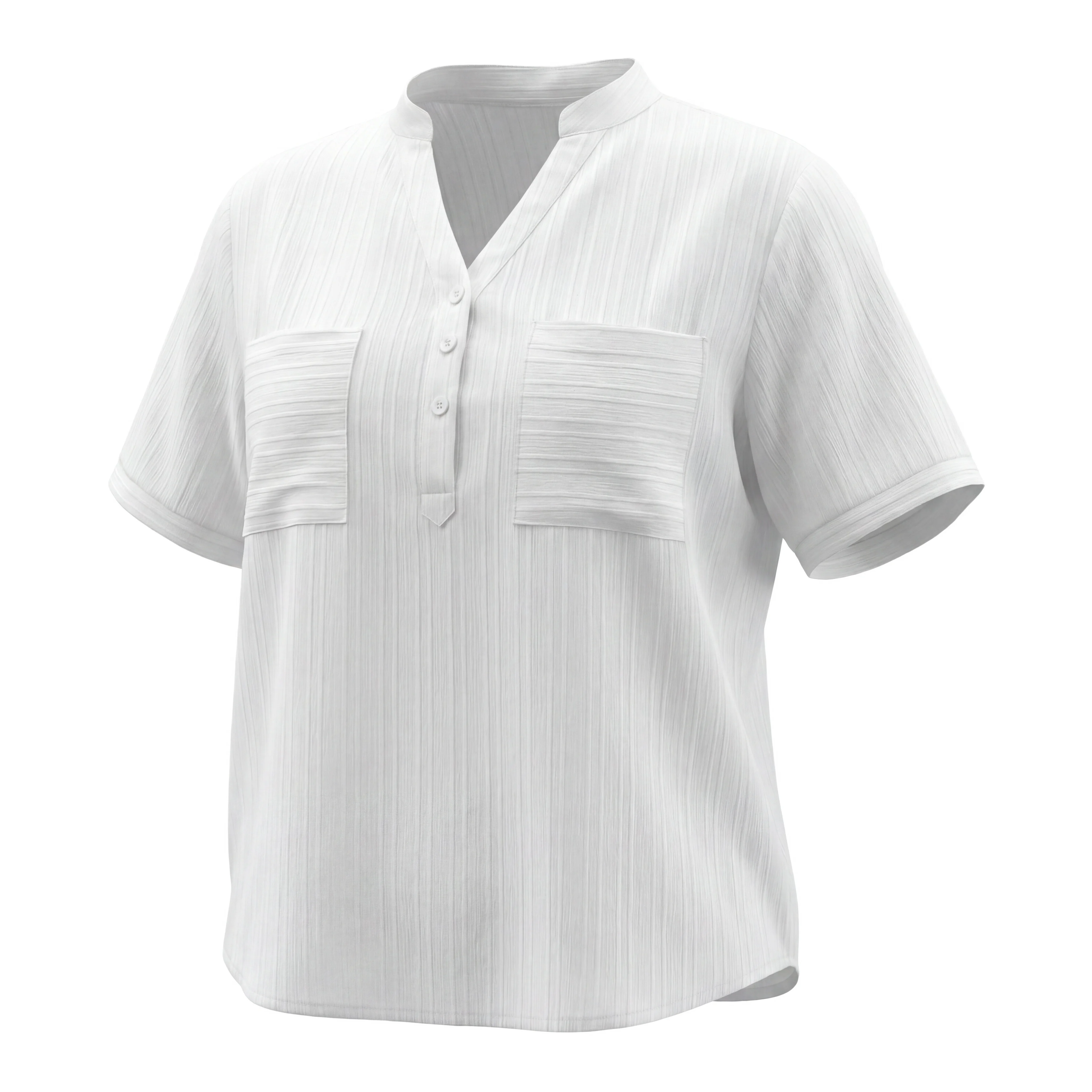 Rosa Fera Plus Size Women Solid Color V Neck Button Front Short Sleeve Pocket Blouse Shirt image 4