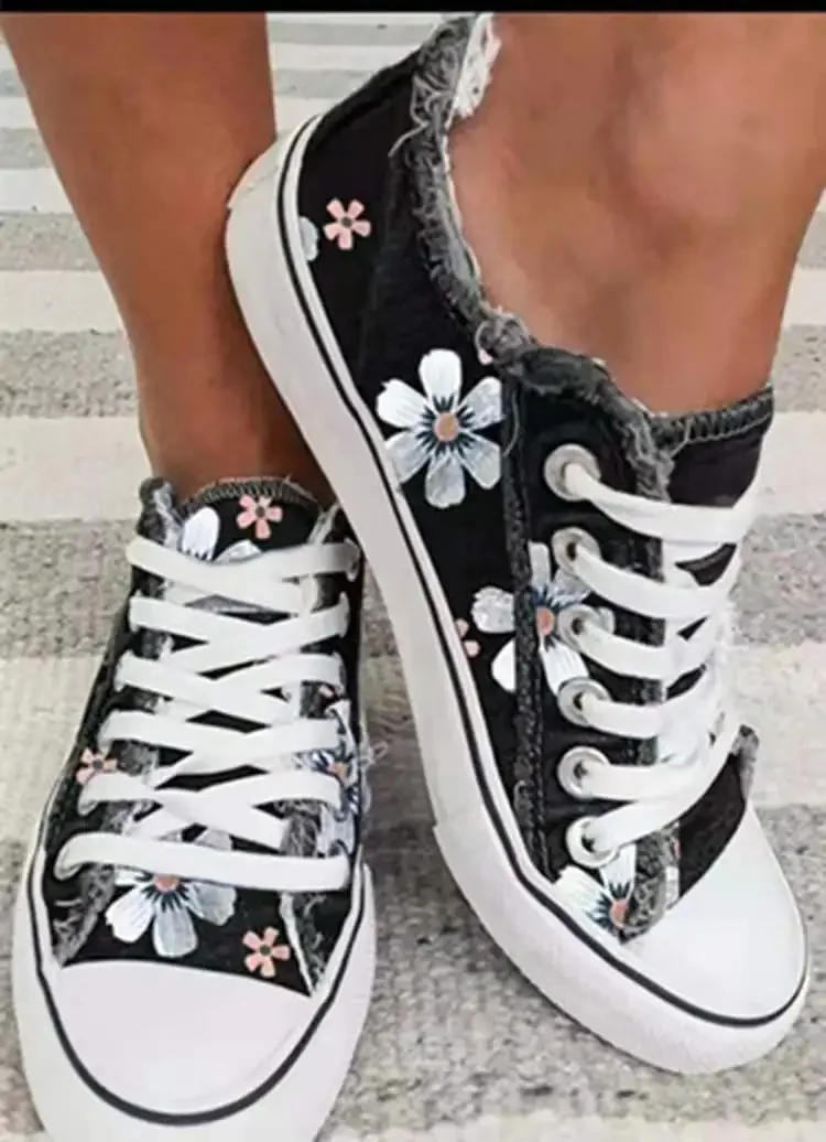 2022 Fashion Flower Canvas Lace-up Flats Shoes Platform Casual Loafers Zapatos Planos Zapatos De Mujer Sneakers Women Luxury