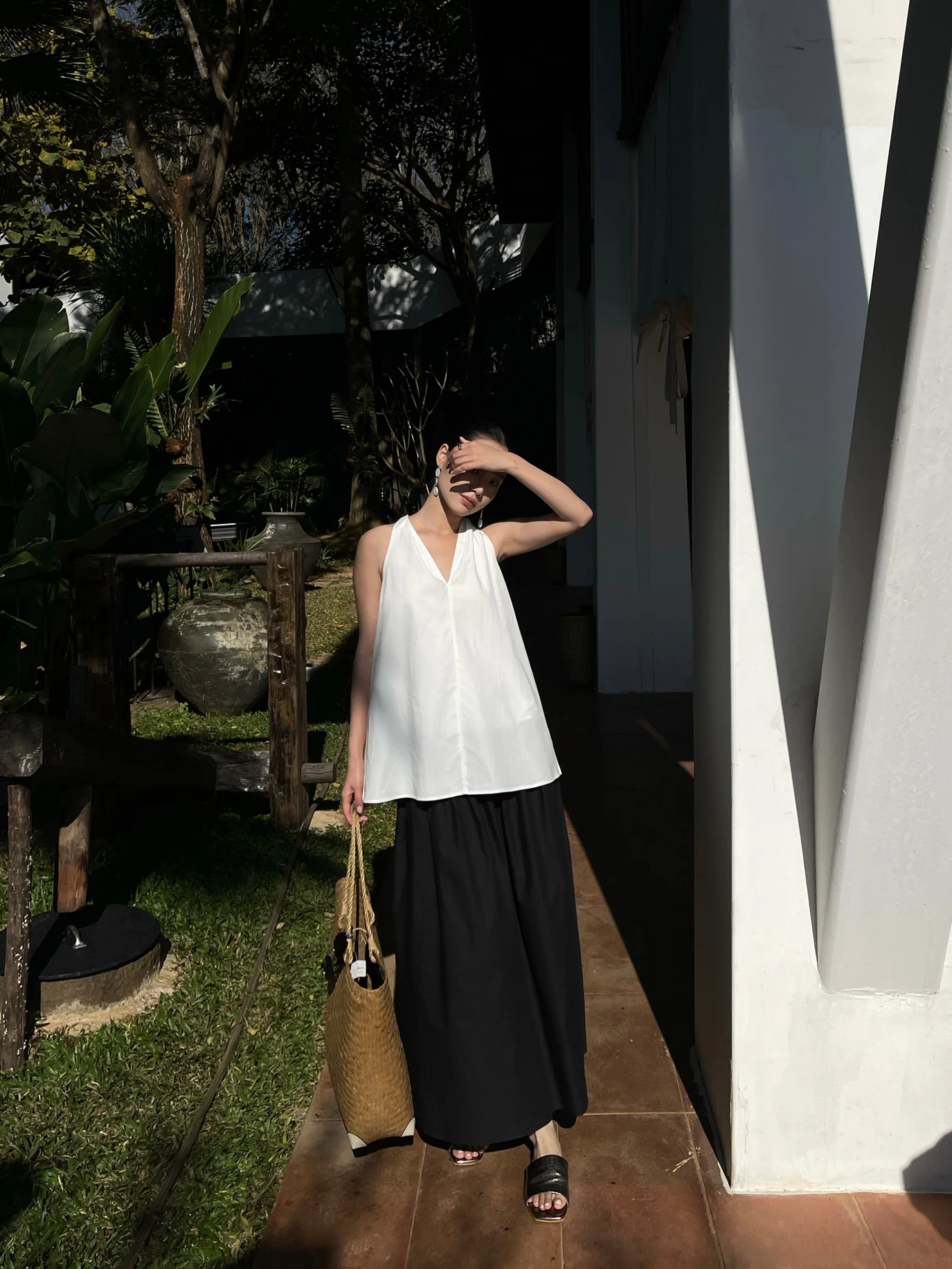 

Женская свободная юбка А-силуэта миди с высокой талией из хлопка, однотонная, с эластичным поясом, для повседневной носки