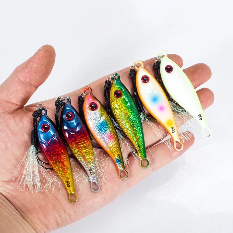 6Pcs Jig Slow Clamp 3D Eyes Fishing Lure Metal Jigging Casting Bait With Double Assist Hooks Luminous Lure For Outdoor Fishing
