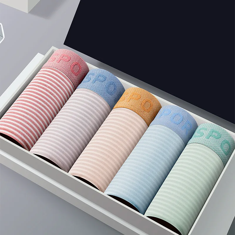 1 Pcs Men Panties fashion striped printed underwear Mens Underpants 7A Antibacterial Crotch Soft Breathable Boxers Boxer Briefs
