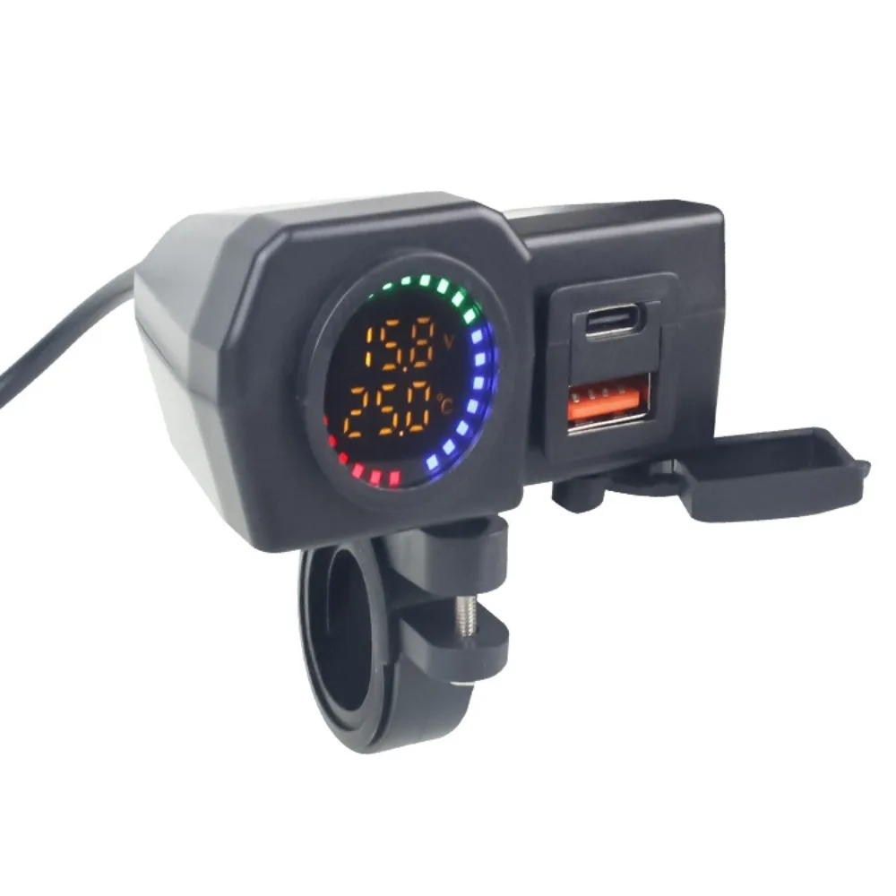 

Зарядное устройство для мотоцикла, 36 Вт, быстрое зарядное устройство на руль, QC3.0 + PD, зарядное устройство, дисплей напряжения, дисплей температуры, зарядное устройство с двумя USB-портами