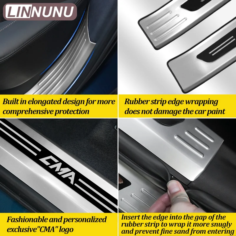 LINNUNU Stainless Steel Auto Door Sill Scuff Plate Guard Cover Pedal Fit for Geely KX11 Monjaro Manjaro 2021-2023 Protect Trim