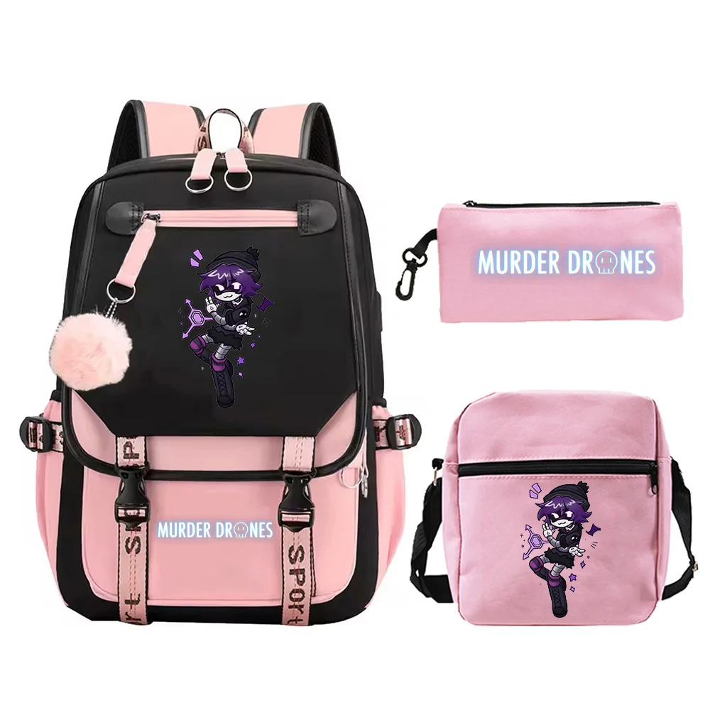 3Pcs/Set Murder Drones Anime School Bags Girls Boys Cartoon Backpack Students Schoolbag Teenager Ootdoor Travel Backpack Gifts
