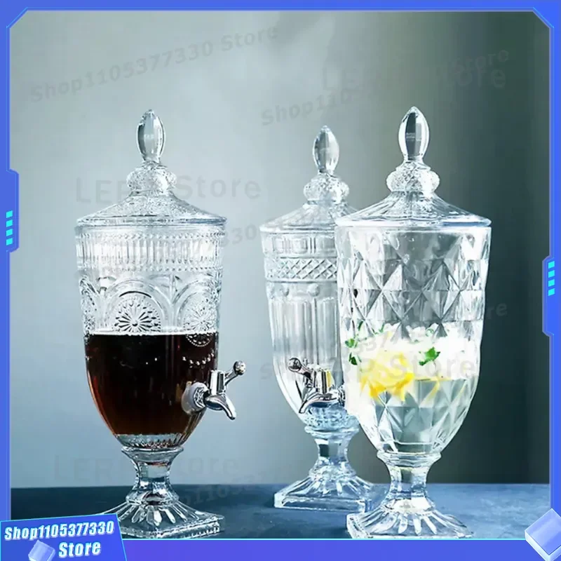 Large Capacity Transparent Cold Kettle Creative Relief Crystal Juice Bottle With Lid And Faucet Soda Can Style Juice Tank