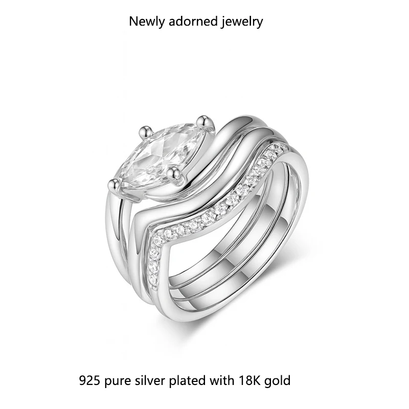 

S925 silver set ring, cubic zirconia marquise three-piece set ring, popular on eBay, gift bestseller, wholesale