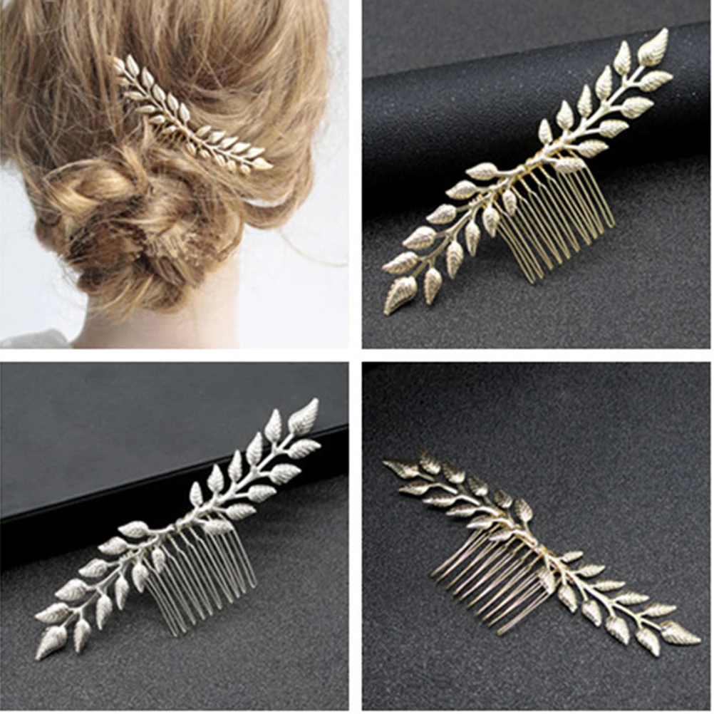

2pcs Golden Leaf Hair Comb Elegant Wedding Headpiece Bride Insert Women Hairpin Classical Bridal Accessories Prom Party