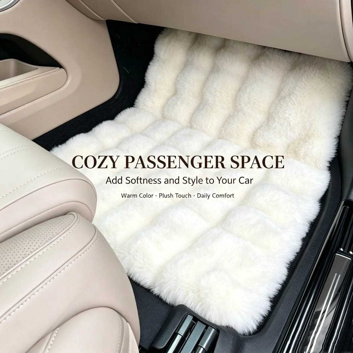 Faux Rabbit Fur Car Floor Mat for Passenger Seat, Women-Specific, Winter Warm Thick Soft Plush Universal Car Interior Foot Pad