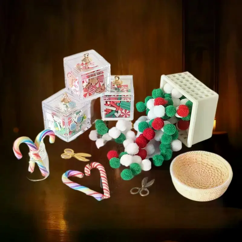 ชุดตกแต่งบ้านตุ๊กตา DIY แบบจำลอง ขนมคริสต์มาส ไม้เท้าหวาน ฉากกรรไกร และตะกร้า