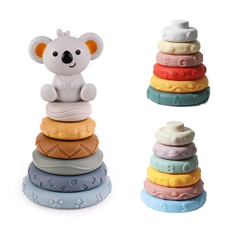 

Silicone Soft Building Block Baby Toy Silicone Stacking Toys Rubber Teether Sensory Stack Tower Montessori Educational Toy