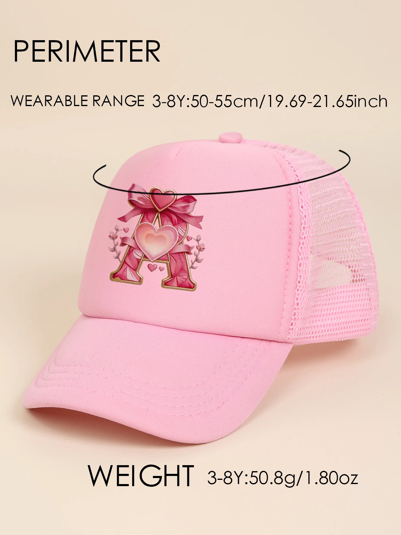 1pc pink baby hat  Adjustable Youngsters' Baseball Cap with A-Z letter Heart Bow Initial - Breathable Sun Hat for Boys and Girls view 6
