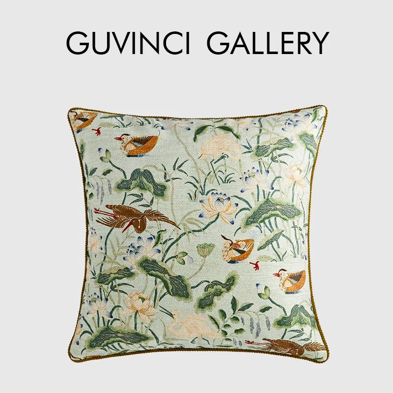 GUVINCI British Garden Decorative Throw Pillow Case Wild Duck And Lotus Flower Print Vintage Cushion Covers GG Style Home Decor