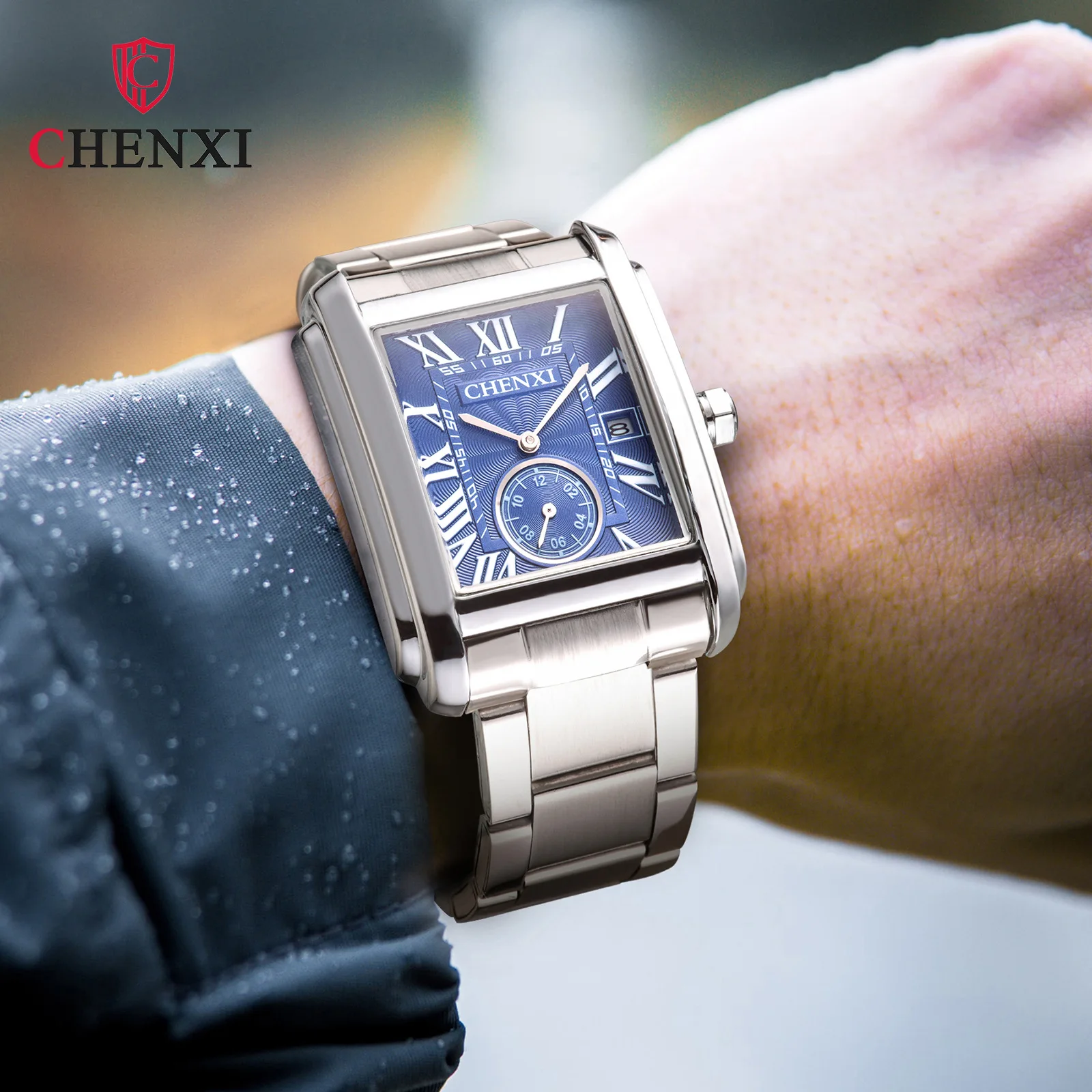 CHENXI 8216 Classic Business Men\'s Quartz Watch Simple Square Waterproof Stainless Steel Casual Calendar Fashion Watches for Men