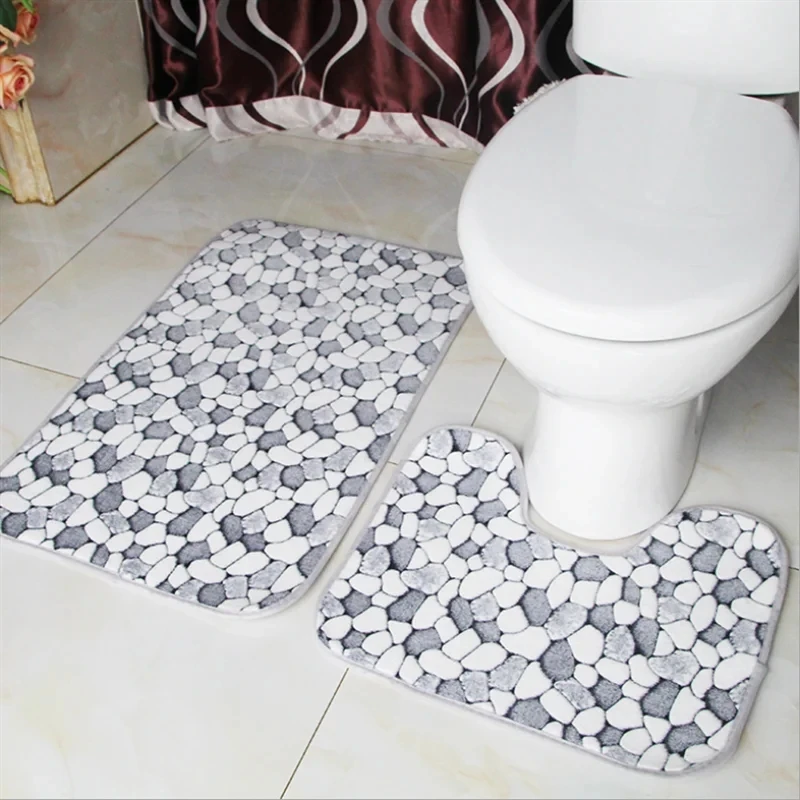 

2 Pcs/Set Bathroom Non-slip Floor Mat Small Carpet Door Mat Bathroom Anti-slip Foot Pads Kitchen Toilet Absorbing Bathroom Mat