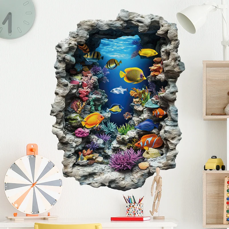 

Cartoon Wall Sticker For Children 3D Ocean Fish PVC Room Decor Stickers Home Decoration Accessories Self-Adhesive Wallpaper