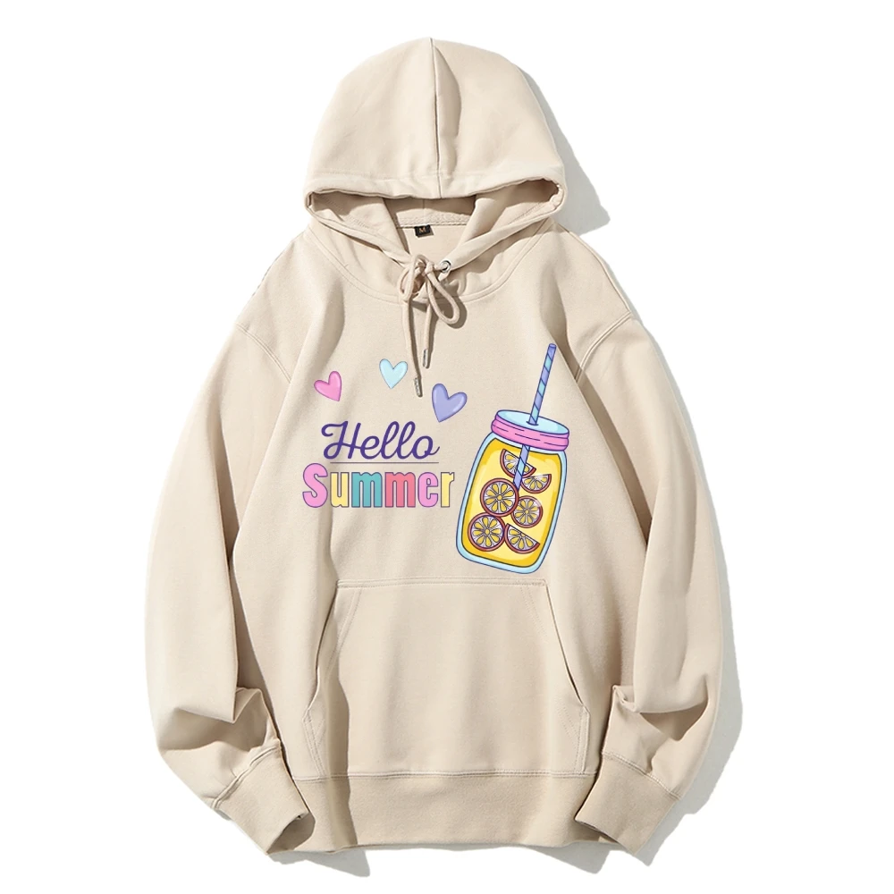 

Graphic Hoodie Hello Summer With Lemonade Print Cheerful Refreshing Y2k Soft Fabric for Summer - Loving Casual Looks