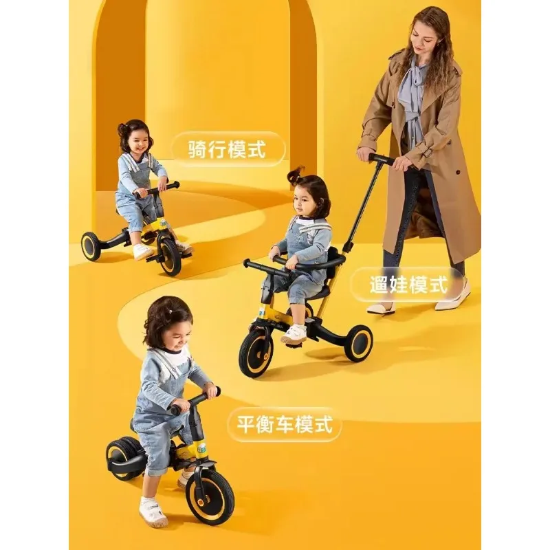 Strolex Children's Tricycle Pedal Cart Multi-functional Children's Balance Cart Hand Push Three Wheels Walking