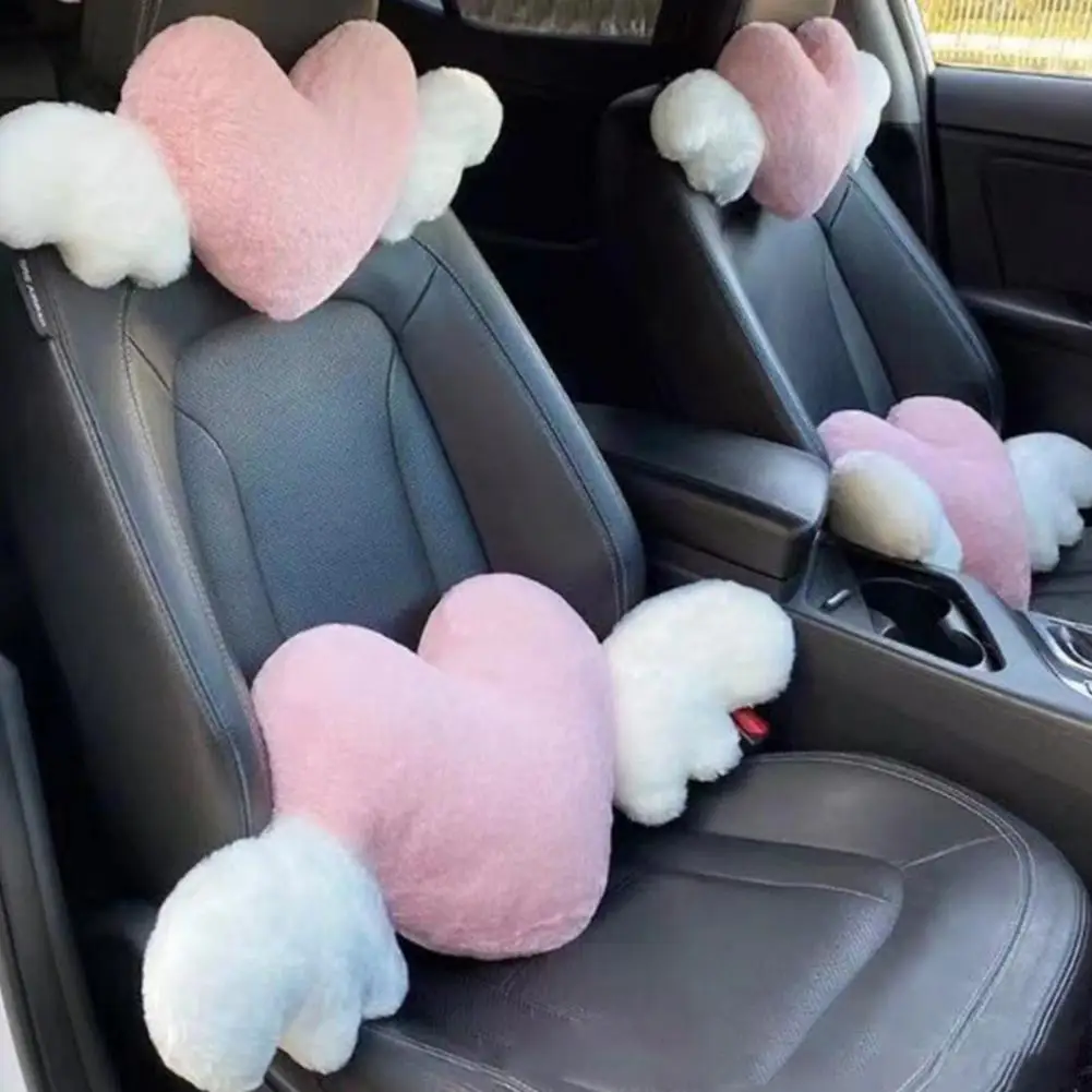 Car Pillow Breathable Heart Shape Car Headrest Pillow for Neck Support Seat Back Cushion Wear-resistant Decoration Accessory