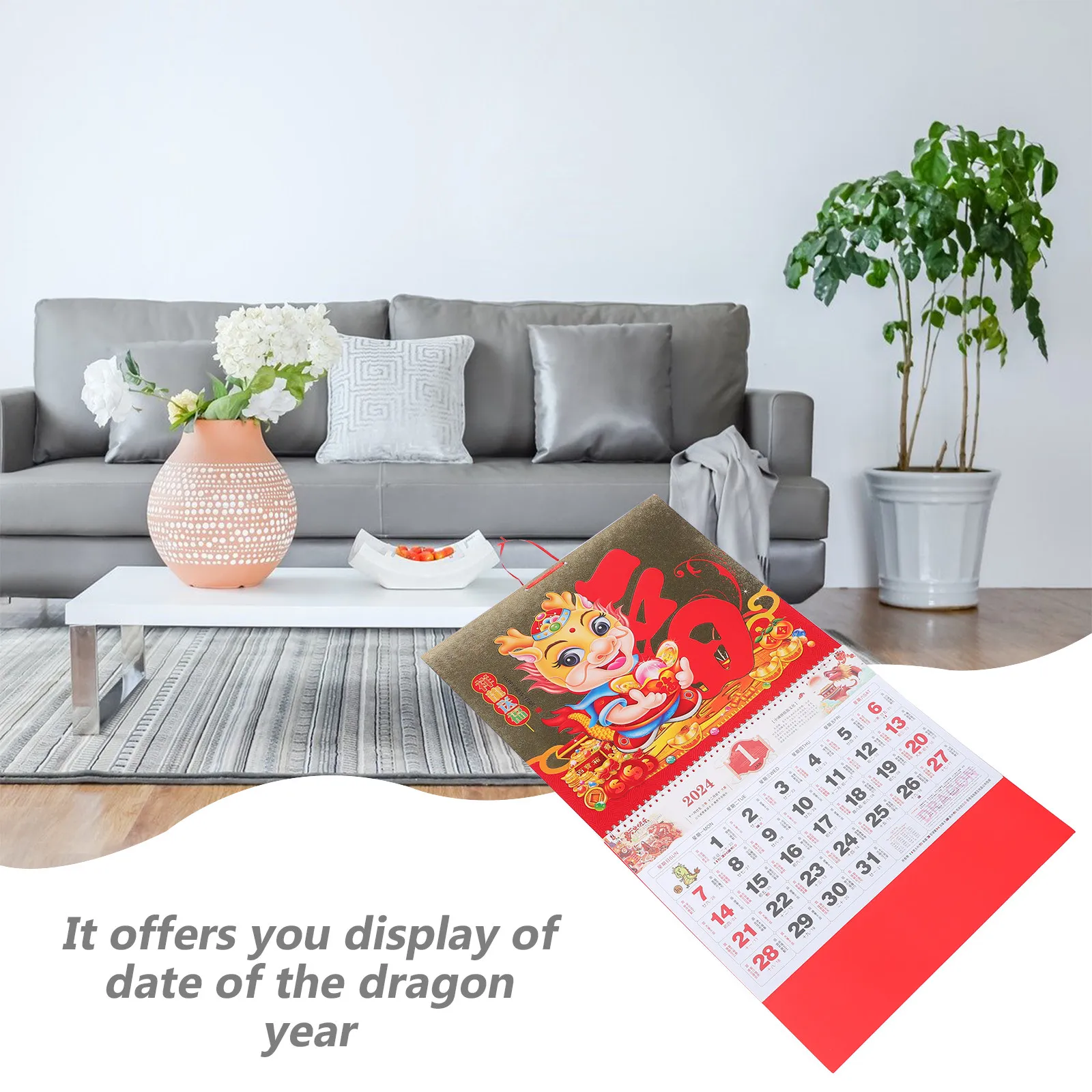 

Chinese 2024 Dragon Year Wall Calendar Traditional Paper Hanging Calendar Lunar Yearly Planner Artistic Home Office Decor