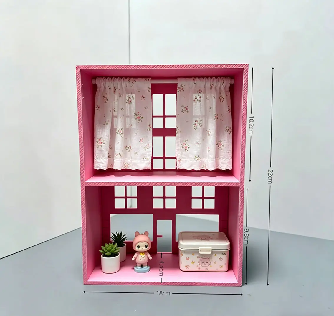 

1:12 Scale Dollhouse Display Cabinet with Windows, DIY Miniature Diorama House, Figure Storage Shelf for BJD Scene