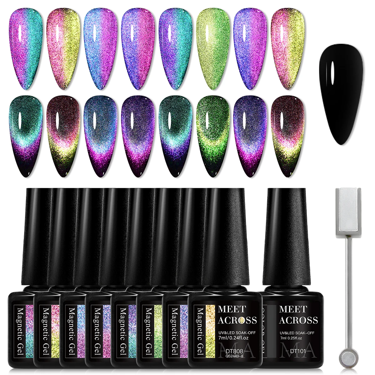 

MEET ACROSS 10Pcs/Set 9D Rainbow Cat Magnetic Gel Nail Polish WIth Stick Sparkling Glitter Semi Permanent Nail Art UV Gel Kit