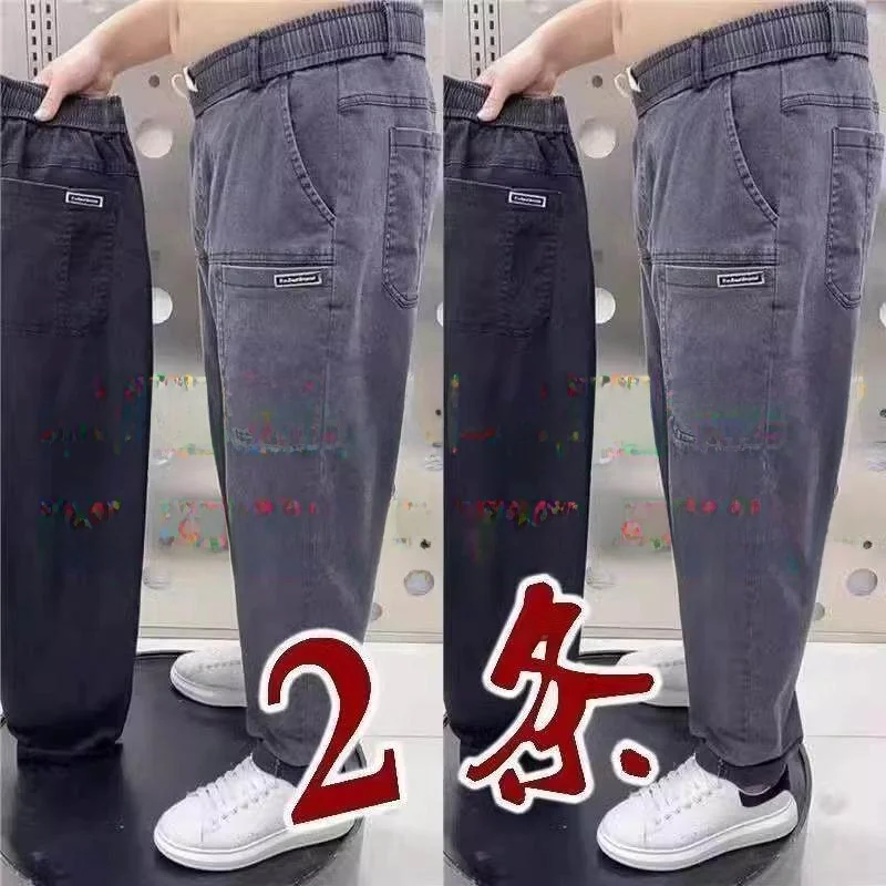 Men's Workwear Elastic Denim Pants Spring Autumn Thin Loose Straight Multi-Pocket Dirt-Resistant Wear-Resistant Long Trousers
