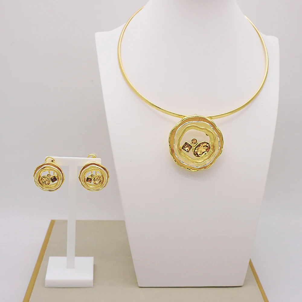 

Classic Round Women's Necklace and Earrings Set Dubai India Nigeria For Bridal Jewelry Set Anniversary Gift