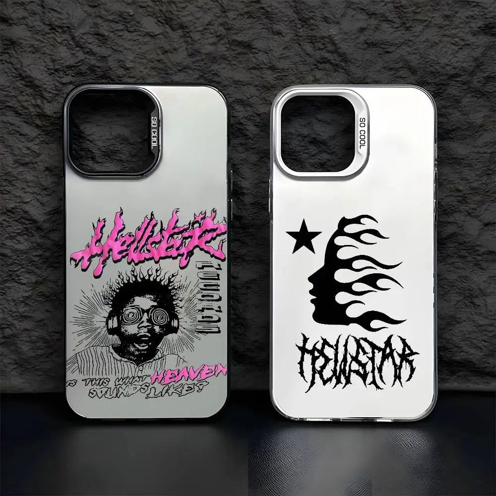 H-HellstarS Funda de teléfono con logotipo de moda para IPhone 17 16 15 14 13 12 11 Pro Max negro púrpura mate láser metálico Aurora Funda
