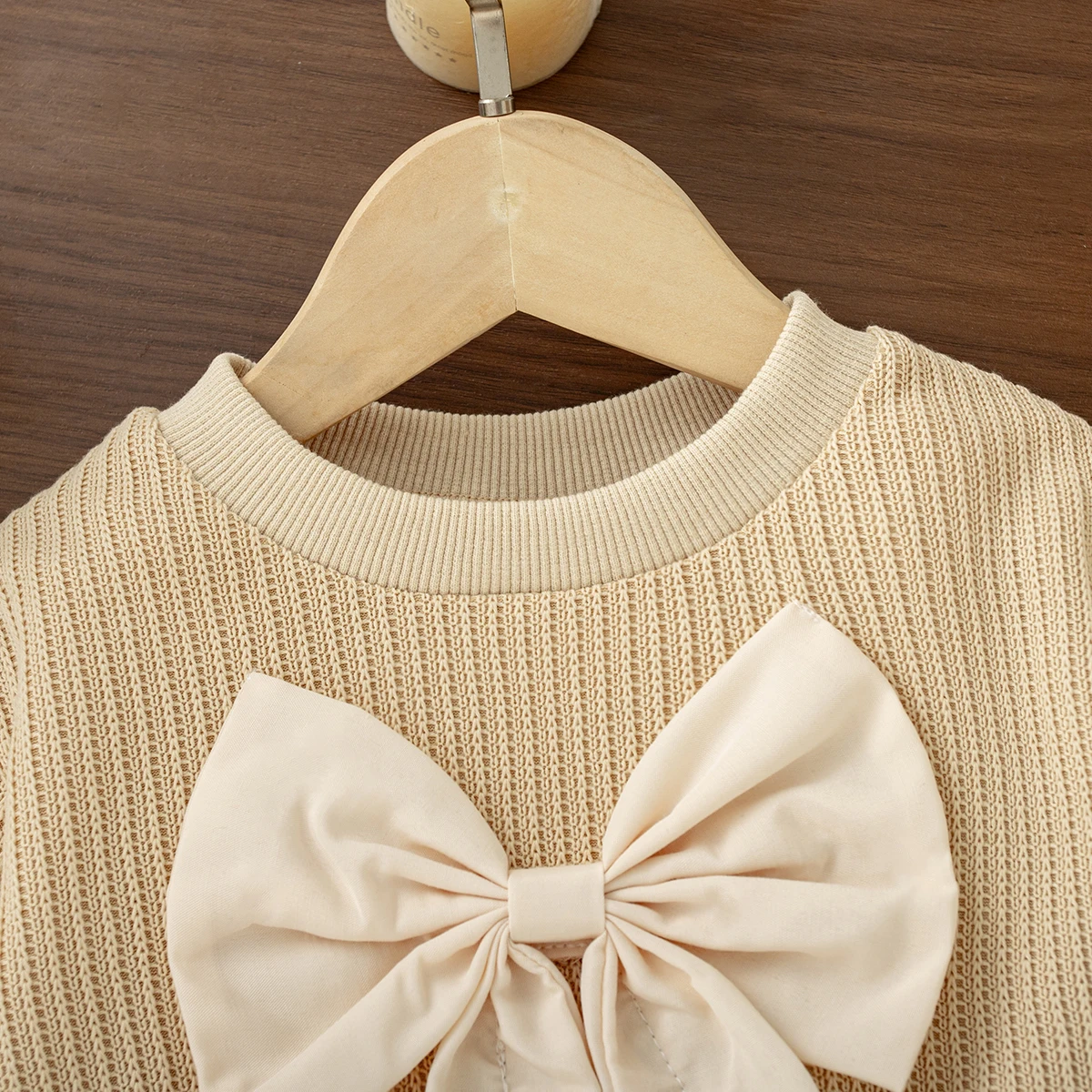 Neuheit Frühling Herbst Kleinkind Mädchen Prinzessinnenkleid mit Schleifendetail Strick Langarm Tüllkleid für Mädchen Geburtstagsfeier – Detail 4