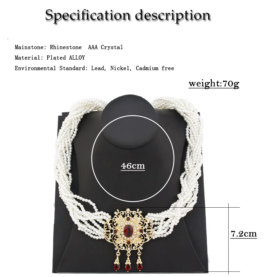 Sunspicems Gold Color Morocco Bead Necklace Women Caftan Jewelry Algeria Bride Pearl Layer Choker Necklace Arabic Wedding Bijoux