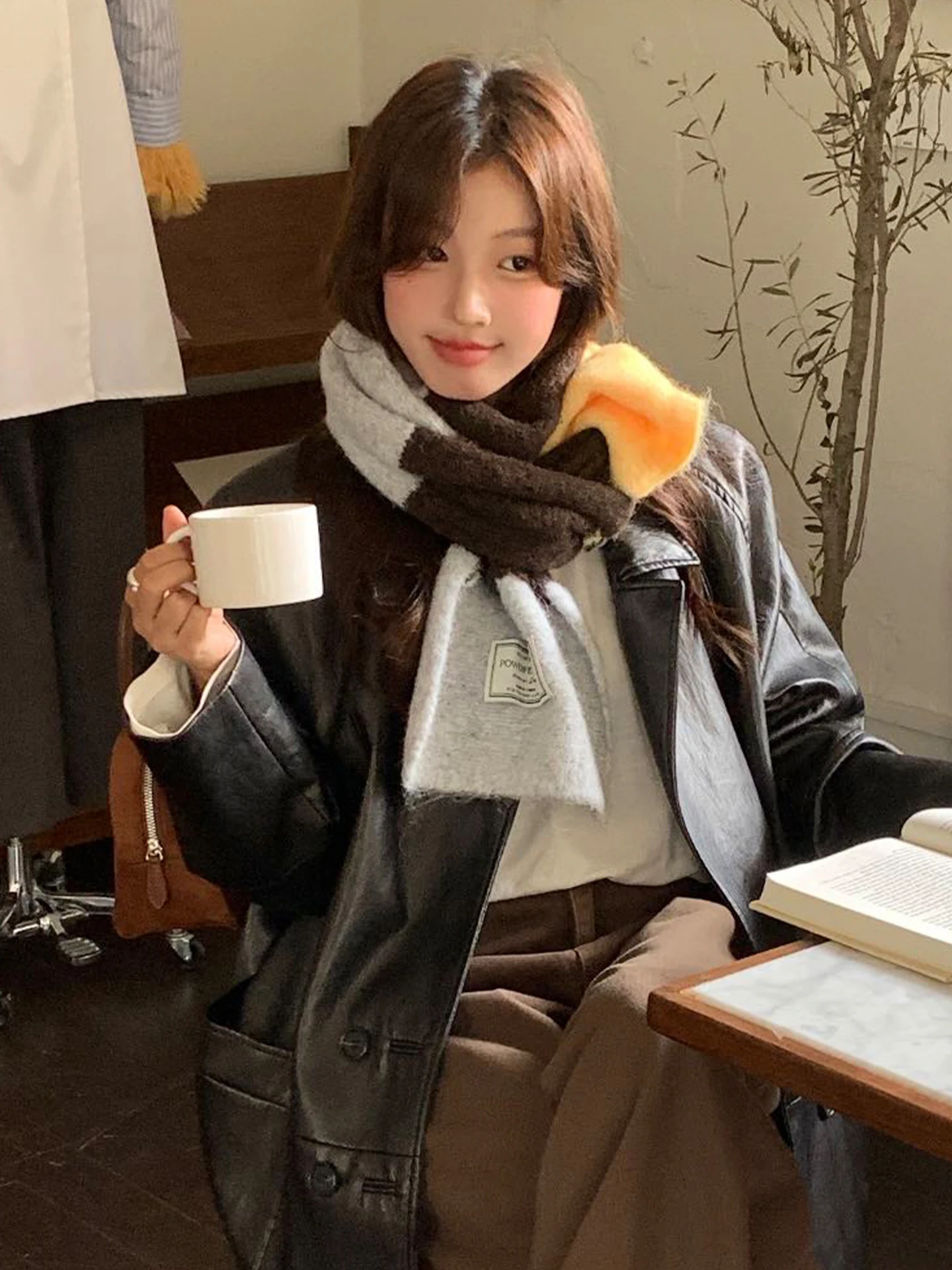 وشاح منسوج من الصوف الملون للنساء للخريف والشتاء النسخة الكورية الراقية لحماية الرقبة من الدفء #1