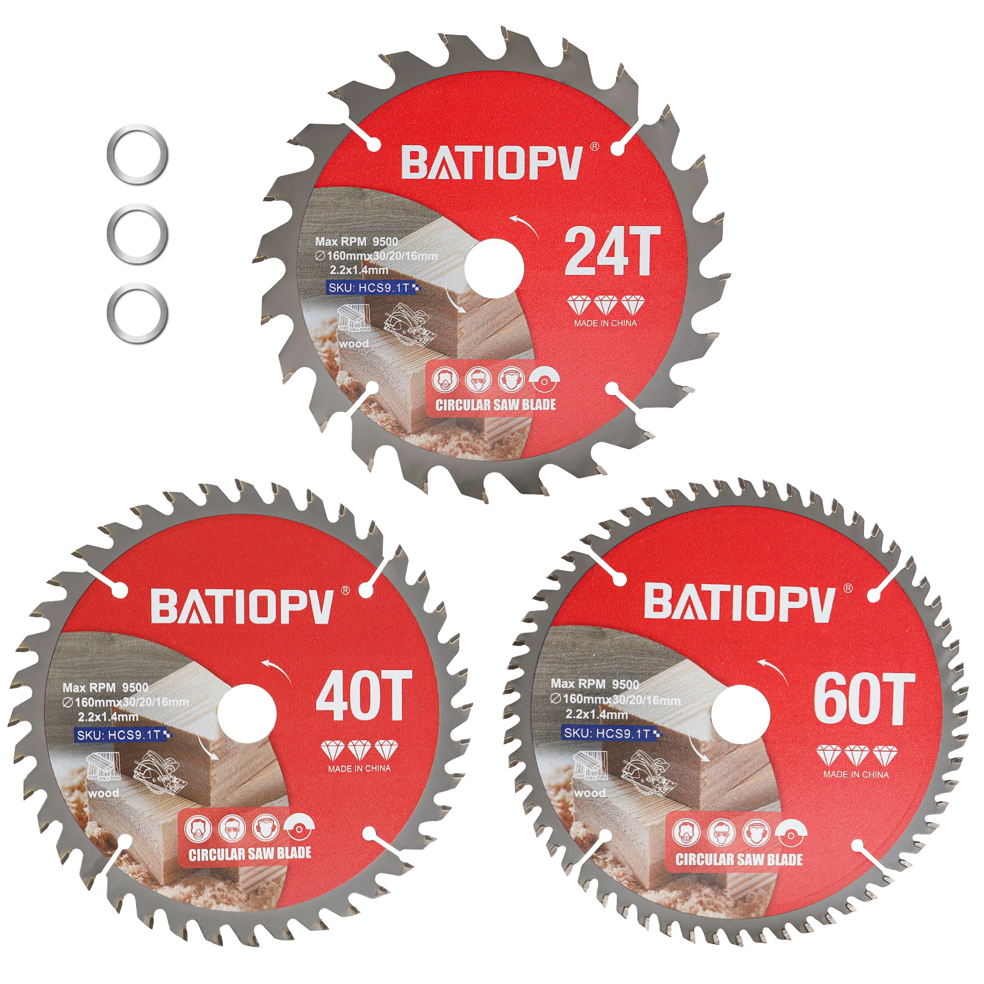 

BATIOPV 160 Woodworking Saw Blade Set, Woodworking Tools, Angle Grinder Saw Blades, Carbide Metal Saw Blades，24/40/60T