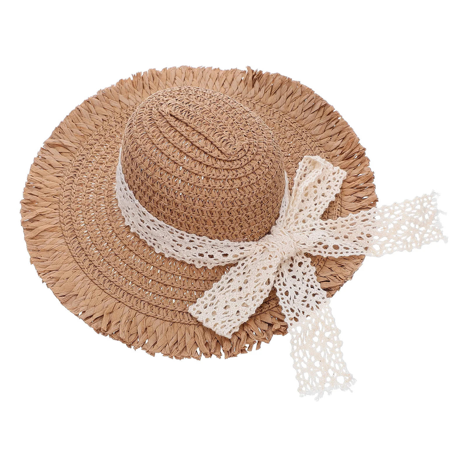 Mini chapéus de palha com fita de renda, boné de palha pequeno para casa de bonecas, artesanato em miniatura, acessório de decoração de festa, chapéu de praia