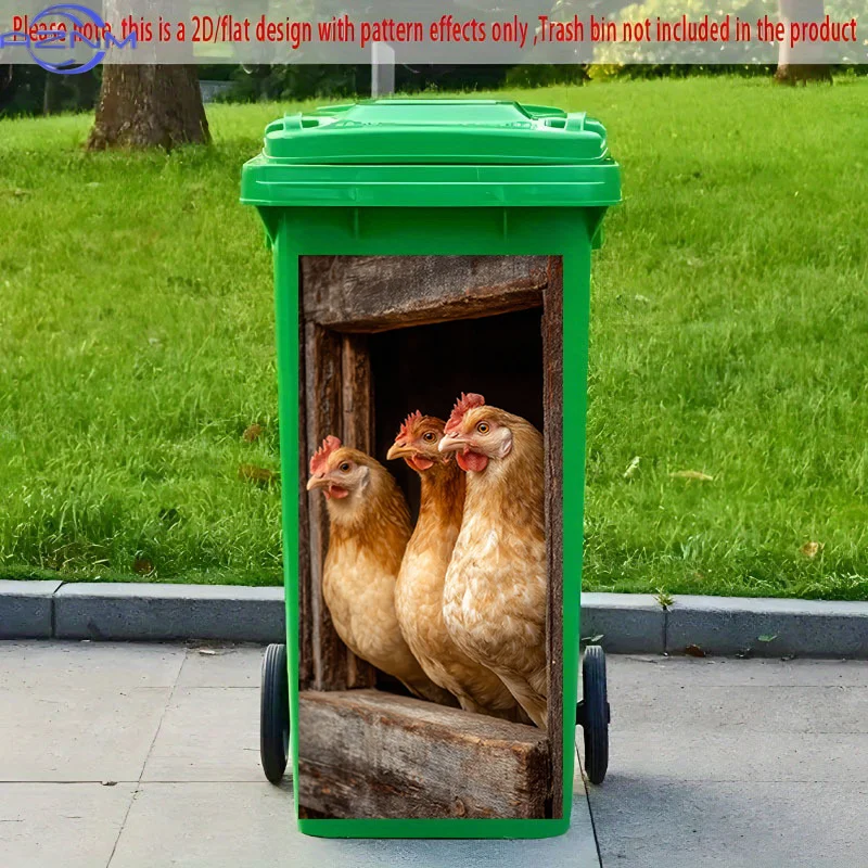 [2D Flat Printing] 1pc 2D Pattern Printing Kitchen Trash Can Sticker X Cm Three Hens Peeking Window Theme Kitchen Home Decorat