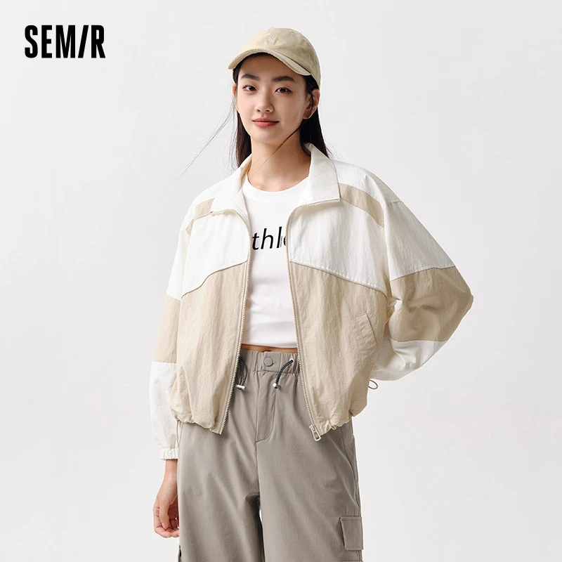 

Semir Jacket Women Stand Collar Color Block Top Trendy Cool Fashion Spring Loose Fit Quality Zip Jacket Girls Niche