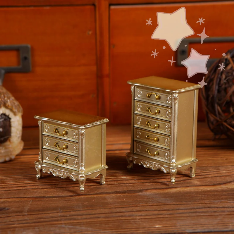Mini mesita de noche con cajones para casa de muñecas, armario de almacenamiento para muebles de dormitorio, decoración de construcción de microescena, 1/12