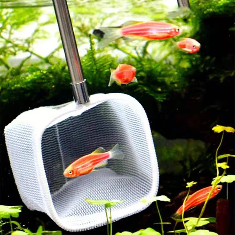 

18-53CM 3D Aquarium Fish Tank Retractable Catch Net Stainless Steel Rod Fishing Round Square Pocket Shrimp Catching Nets 2021New