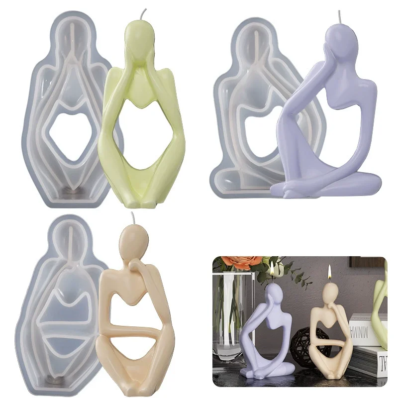 Hollow Out Clay Figure Silicone Molds DIY Decoration Human Thinking Statue Gypsum Plaster Cement Mould Craft Candle Making Mold