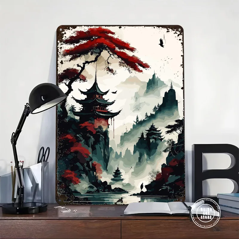 المناظر الطبيعية اليابانية المعادن المشارك تين علامات جدار الفن خمر الديكور الداخلي علامة معدنية مخصصة للديكور المنزل عصا ديكو #2