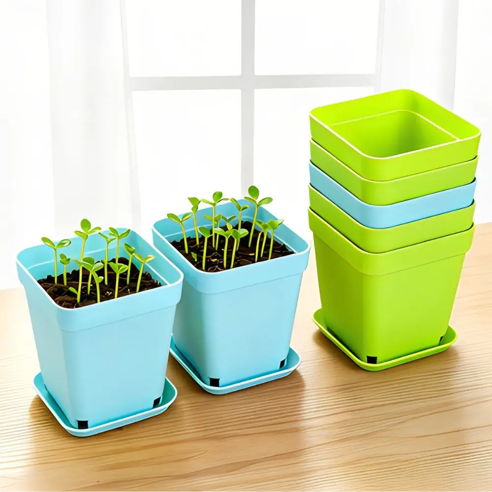 8/12/20pcs Vibrant Random Color Square Plastic Plant Pots Drainage Hole Cactus Growing Pot with Tray YMY