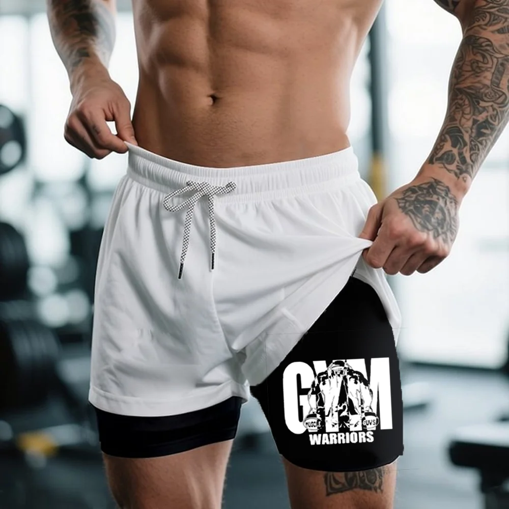 

Мужские спортивные шорты Gym Warriors, двухслойные компрессионные спортивные шорты 2 в 1, летние быстросохнущие брюки для фитнеса, спортивная одежда Y2k