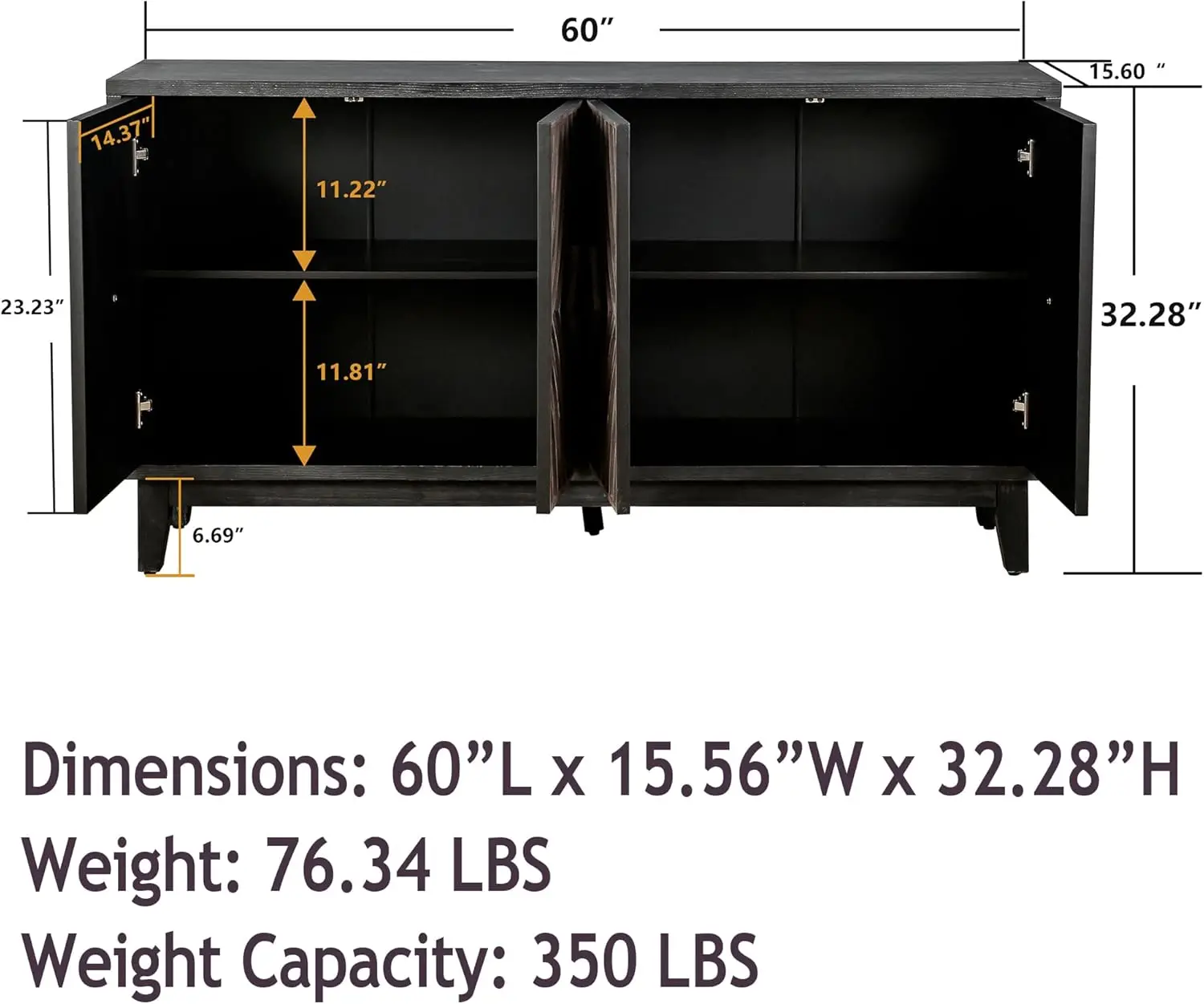 Vintage Console Table W Hand Carved Flower 60-Inch Sofa Table With Storage Wood Sideboard With 2-Tier Shelves, Accent Table For